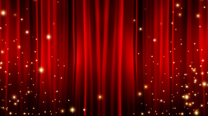 Red curtains hang on the stage