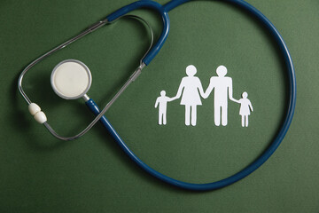 Paper family with a stethoscope. Family. Health