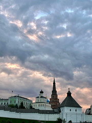 Kazan Kremlin and Syuyumbike Tower on a cloudy summer day, Russia