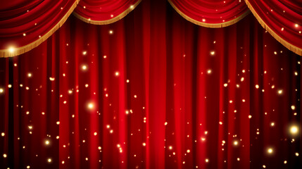 Red curtains hang on the stage