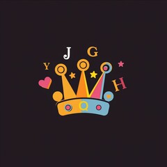 Flat vector logo of a crown with letters 