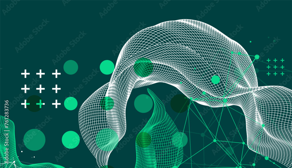 Aufkleber The abstract wave is made in a frame style. Template for science and technology presentation. Hand drawn vector art.