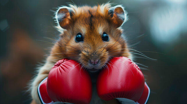 Artwork magazine imagination picture of funky hamster wear sport costume suit boxer gloves, Generative Ai 