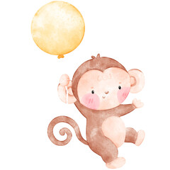 Baby Monkey, cute monkey, watercolor monkey