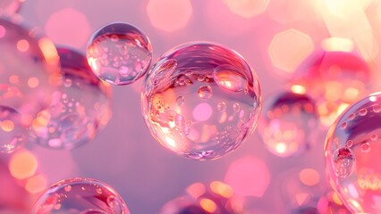 Pink water bubbles floating in the air