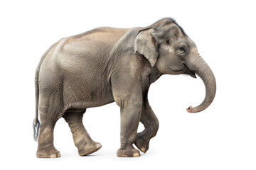 side-view, cute young elephant, trunk upwards, on transparency background PNG