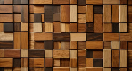  Various wood pieces of different color, creating an interesting pattern like saqure and rectangle. wooden square cubes
