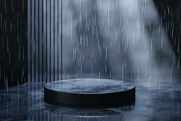 Background rain podium 3d product. A sleek 3D podium with a raindrop design, ideal for showcasing products in a modern and stylish way. Perfect for presentations and exhibitions