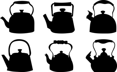 teapots silhouette set on white background, vector