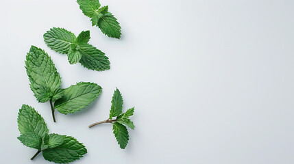 Mint leaves isolated white background bright green vision create a comfortable atmosphere for the view - obrazy, fototapety, plakaty