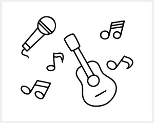 Sketch microphone, guitar, music note icon Doodle clipart Vector stock illustration EPS 10