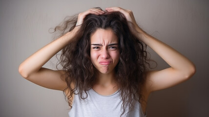 Fototapeta premium Frustrated Young Lady with Tangled Hair