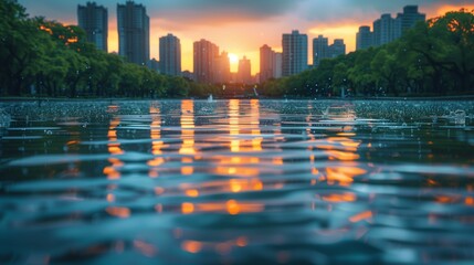 Fototapeta premium The Sun Setting Over a Lake