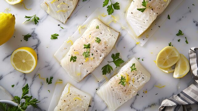 Appetizing cod fillets. Generative AI
