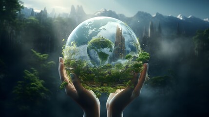 hand holds the earth. eco concept