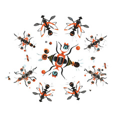 A swarm of synchronized drones illustration perform