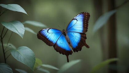 A Vibrant Blue Morpho Butterfly In Flight