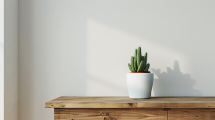 mockup wooden sideboard with small cactus plants creates a modern and minimalist living room atmosphere, Ai generated Images