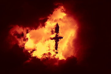 Cross in the Red clouds - 761298524