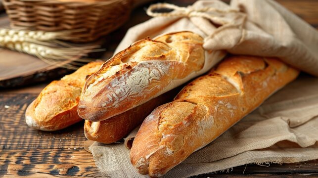 French bread loaves display. Generative AI