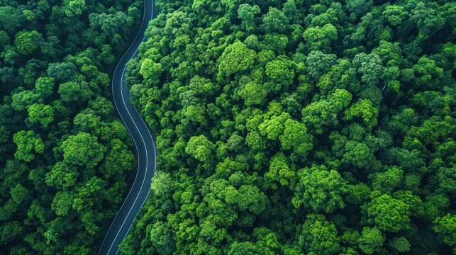 Top view of extreme winding road in the middle of the forest