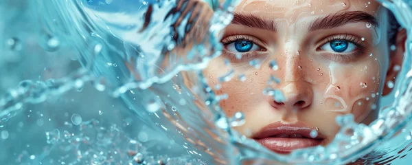 Zelfklevend Fotobehang Schoonheidssalon Water hydration beauty skincare face moisturizer model banner