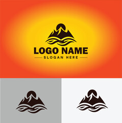 Fototapeta na wymiar Mountain peak summit logo vector art Outdoor hiking adventure icon travel logo template