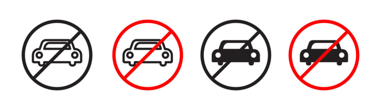 No Car Entry or Parking Allowed. Vehicle Restriction and Prohibition Sign. Car-Free Zone Notification