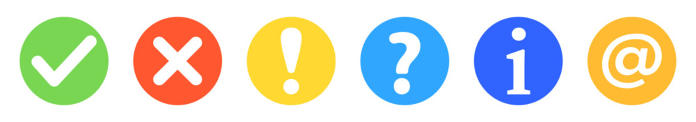 FAQ icons set.Collection Checkmark and Cross icons. Tick , X mark,Question Mark Symbol.Message box with question mark.Vector Illustration