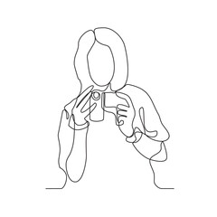 One continuous line drawing of a videographer is capturing activities to make a documentary film vector illustration. Videographer activity illustration in simple linear style vector design concept.