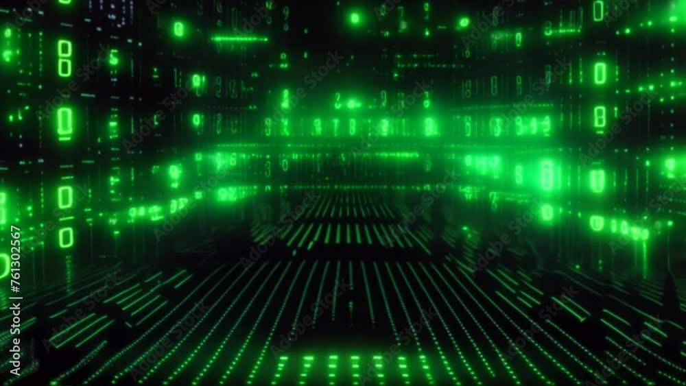Leinwandbilder Abstract digital background with a glowing green matrix code pattern  inspired by technology and data
