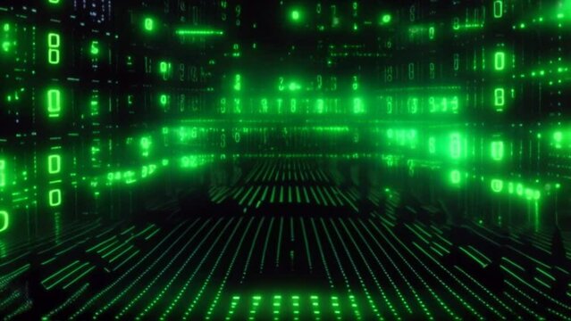 Abstract digital background with a glowing green matrix code pattern  inspired by technology and data