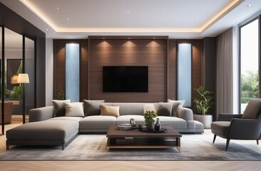 modern living room with fireplace