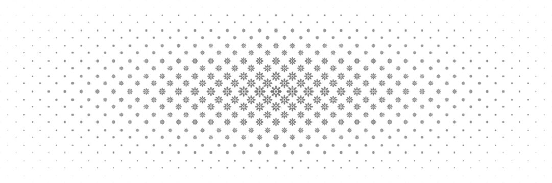 horizontal halftone of black snowflake design for pattern and background.