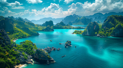 Enchanting Thailand: A Picturesque Landscape of Mountains, Rivers, and Seas - obrazy, fototapety, plakaty