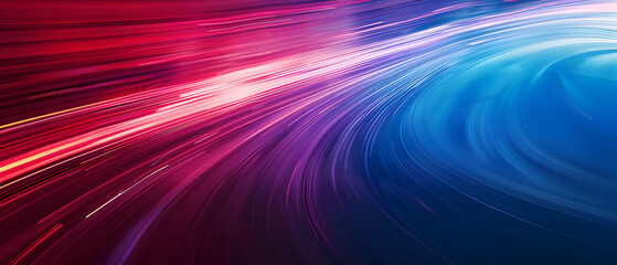 Abstract illustration depicting high-speed light trails in 3D, creating a dynamic and futuristic backdrop. The red and blue light motion trails convey a sense of fast movement and modern technology.