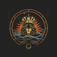 Logo with elements of the sea, a king, and a lion