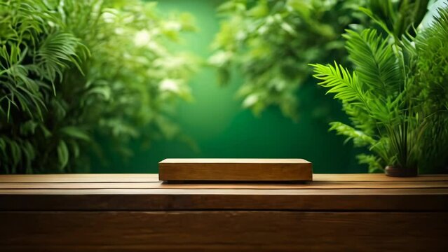 Green natural product platform background. Plant product background.