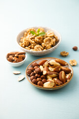 Assorted organic nuts on a table