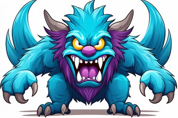 Cheerful and vibrant multicolored cartoon behemoth character on simple white background