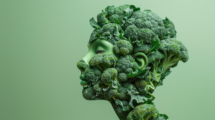 A visually striking composition where the texture of broccoli mimics the contours of a human face, creating a blend of the natural and the personal