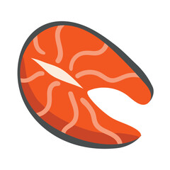 Piece of raw salmon highlighted on a transparent background,Thick piece of red fish, trout or salmon