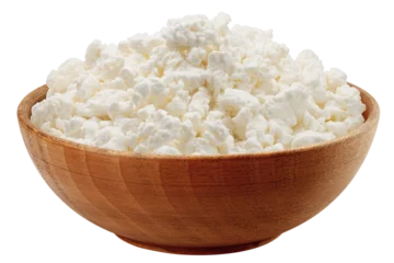 Foto auf Leinwand Cottage Cheese, Curd in wooden bowl, isolated on white background, full depth of field © grey