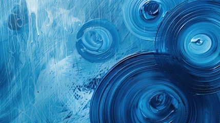 Fotobehang Blue circular brush painted texture abstract background. AI generated image © prastiwi