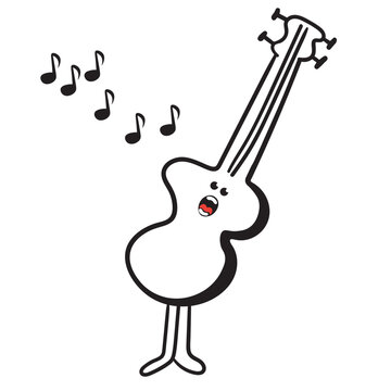 guitar in a doodle style item in vector. template for poster postcard sticker design