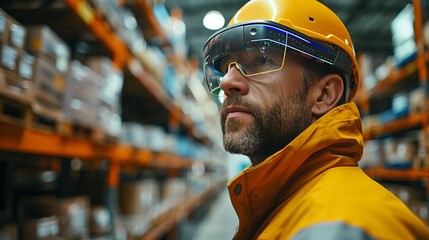 Augmented Reality Picking warehouse workers wearing AR glasses or headsets, which provide real-time picking instructions and navigation cues for faster and more accurate order fulfillment.