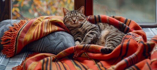 Tranquil cat peacefully napping in a cozy barn loft, enjoying a serene afternoon rest