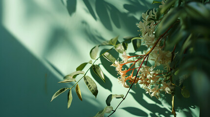 Serene Jasmine Flowers with Soft Shadows on a Green Wall