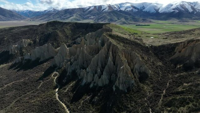 Omarama Clay Cliffs tourist location on the South Island of New Zealand.