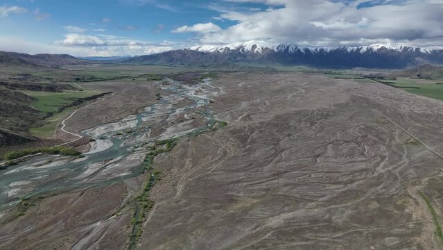 Dry riverbed along the Omarama Clay Cliffs, New Zealand.